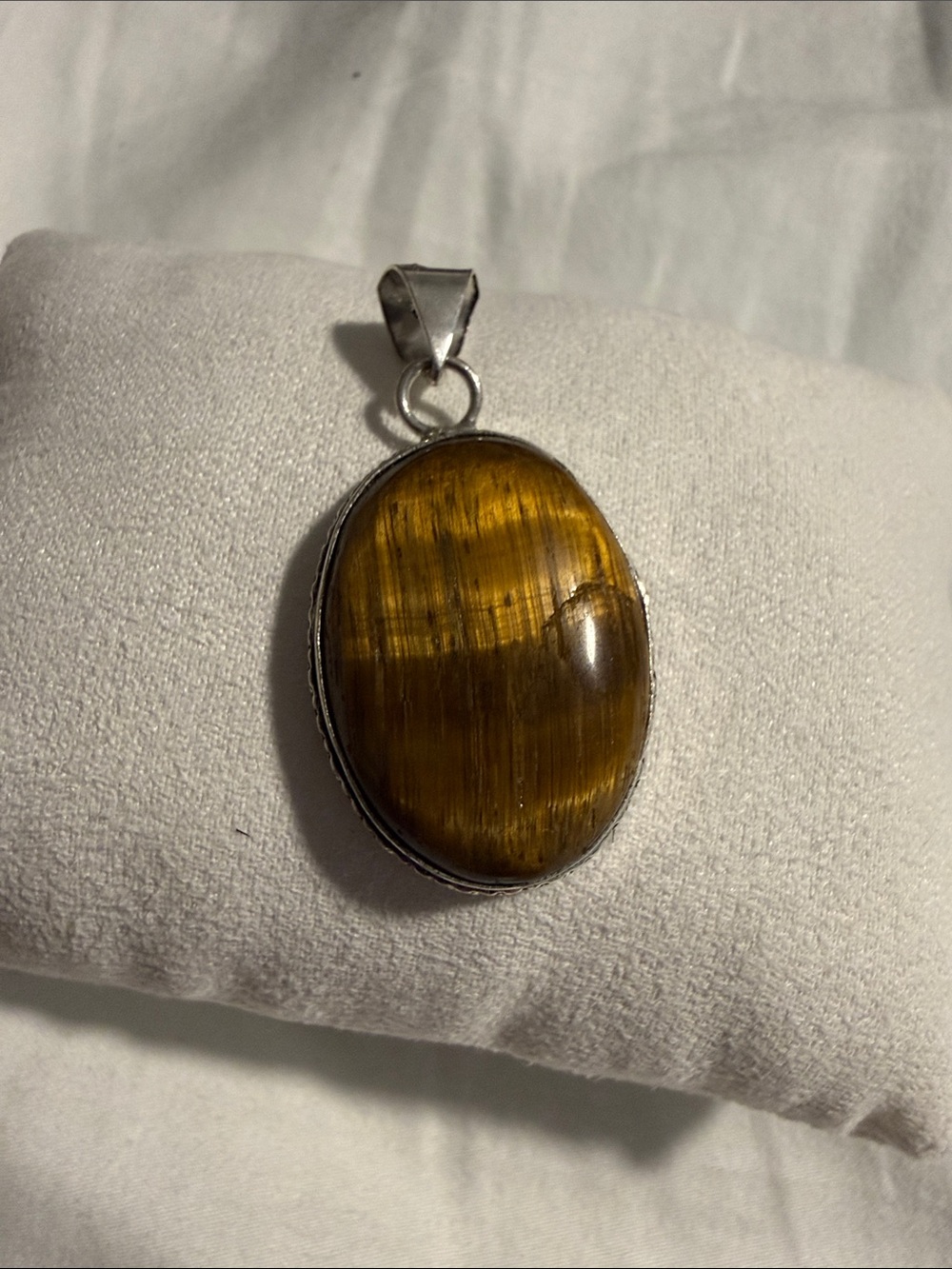 Tiger Eye Oval Pendant Necklace - Brown Gemstone